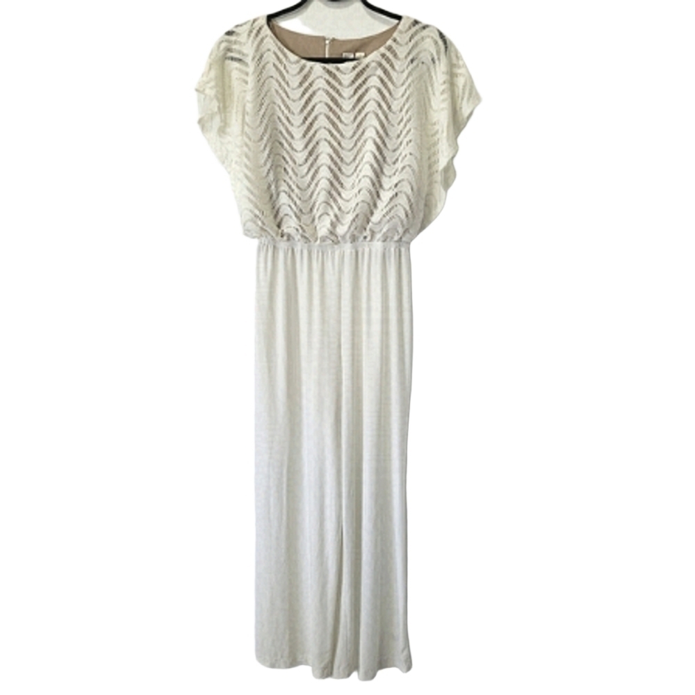 Emma & Michele Crochet Jumpsuit Romper White Wide Leg Small - Picture 3 of 16